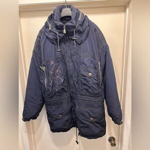 Bogner Toan Thylmann Winter Snow Coat Navy Gold XL Ski Parka Vintage VTG